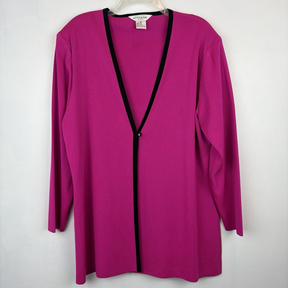 Exclusively Misook Cardigan Sweater Womens 2X Hot Pink Career Layer Old Money